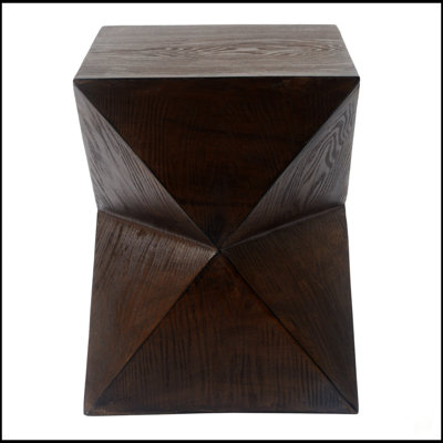 14.25 Inch Natural Wood Grain Finish Prismatic Symmetry Concrete Outdoor Side Table With Weather-Resistant Design For Patio And Garden