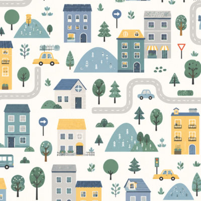 Peel and Stick Wallpaper Childrens map road seamless cartoon childrens for road play Contact Paper Removable Self Adhesive Wall Mural Wall Decor for Bedroom Kitchen Cabinets 24in x 118in