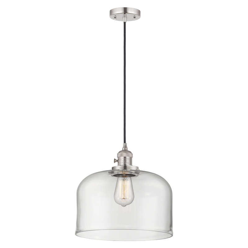 Luminaire suspendu en forme de globe à 1 lumière Analiah, Ampoule non incluse, Nickel satiné brossé, Clair