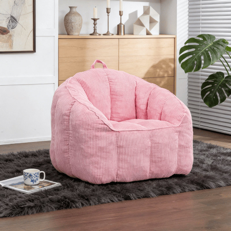 Fauteuil à billes en velours côtelé compressé - Très grand fauteuil pour adulte avec bourre, Rose