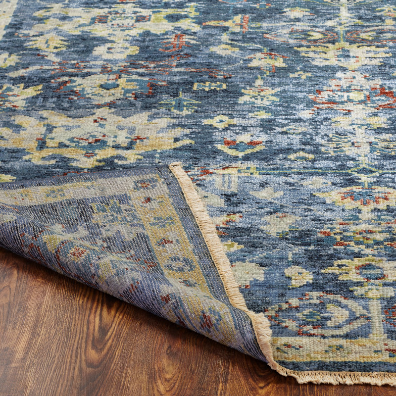 Margaritte Wool Flroal Area Rug in Blue/Yellow/Gold/Rust/Ivory, Runner 2'6" x 10'