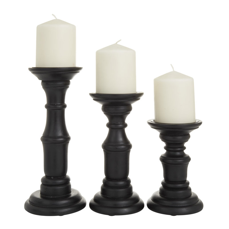 Ensemble de chandelles de table en bois, Noir, H 9,95 po x l 4,45 po x P 4,35 po