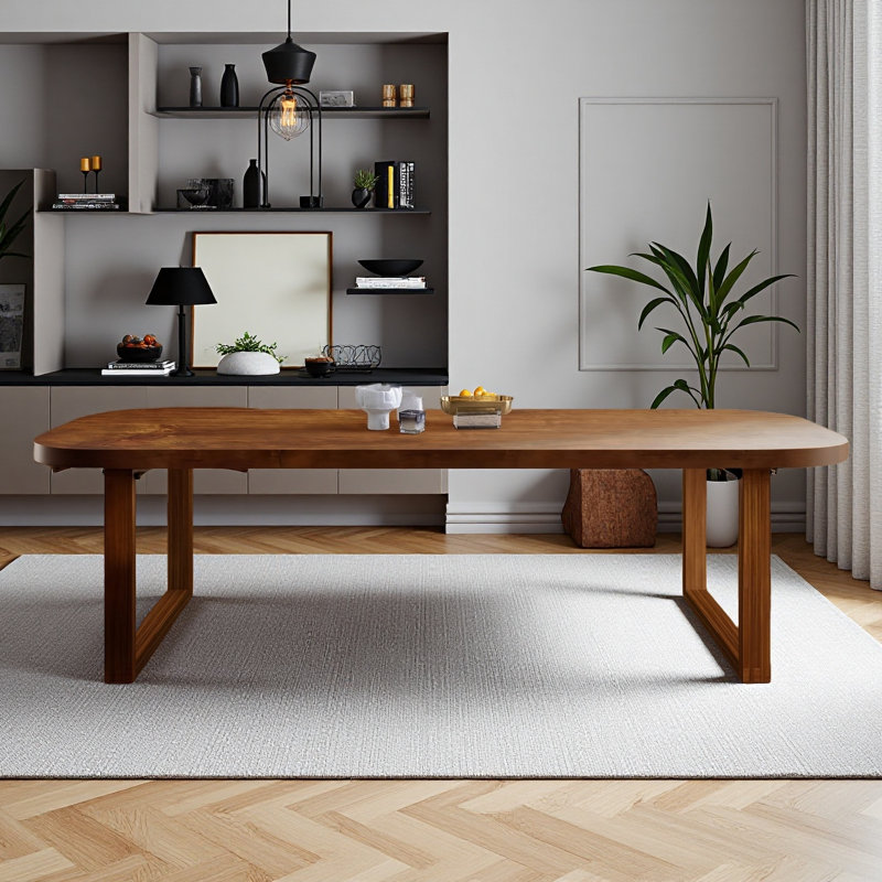Brown Solid Wood Rectangular Dining Table, 29.53" H x 86.61" L x 35.43" W