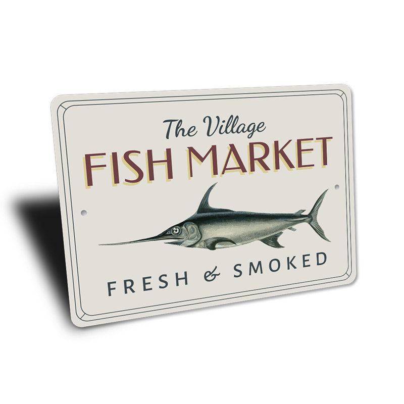 Enseigne de marché de poisson Village, H 10 po x l 14 po x P 0,04 po