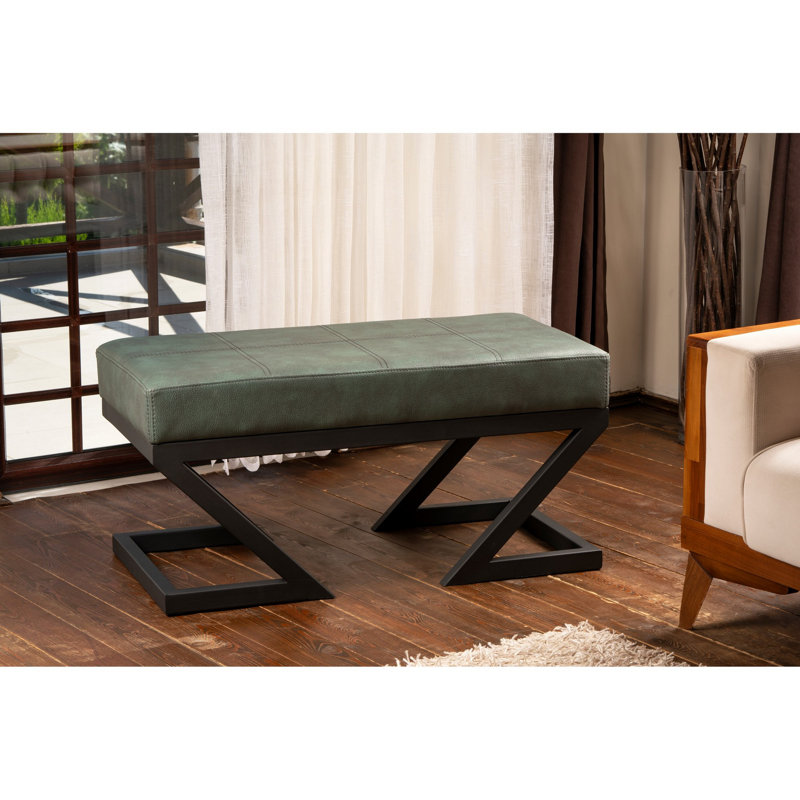 Pouf élégant avec structure en métal, vert, 36,2 x 17,3 x 18,1 pouces | Mousse Durable 32 pour le confort, tissu facile à nettoyer, pieds en métal (hauteur de 12,8 pouces) | Design industriel moderne pour la maison ou le bureau