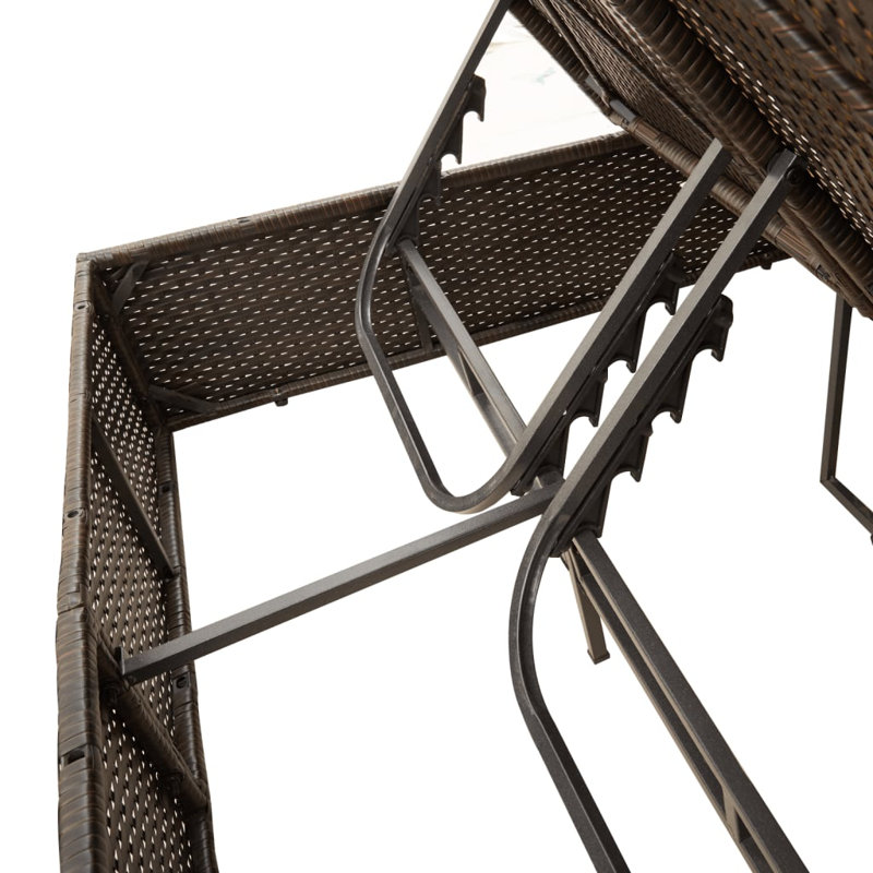  Double Patio Sun Lounger With Roof And Curtains Brown Poly Rattan, Red Cushion/Brown Frame