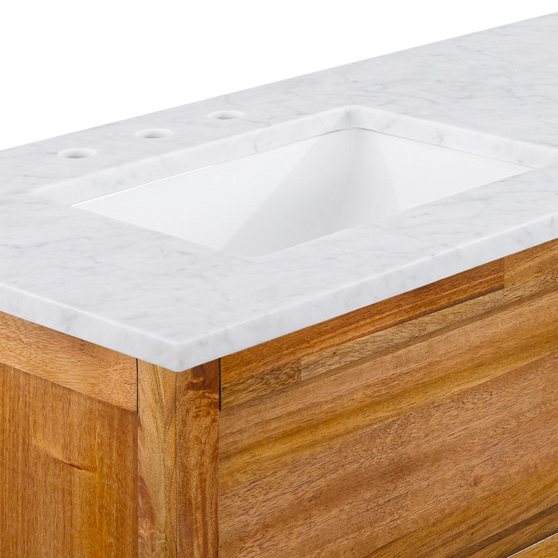 Tessa 72 In. Mango Wood Carrara White Marble Countertop Bath Vanity Faucet, Chrome 