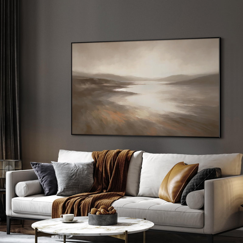 Extra Large Wall Art Fabric Print - Misty Coastal Landscape with Soft Reflections Artwork Decor for Living Room or Bedroom - "Frame Assembly Required (Unfinished Frame)"