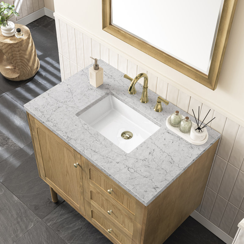 Laurent 36'' W Single Vanity, Eternal Jasmine Pearl, 8" Widespread, Light Natural Oak