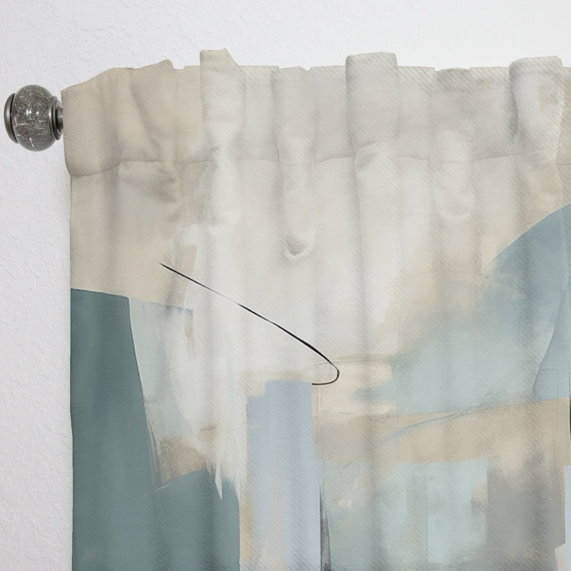 Rideau en velours moderne - Beige et gris Unounded Creativité II - obscurcissant - 1 panneau, L 52 po x L 90 po