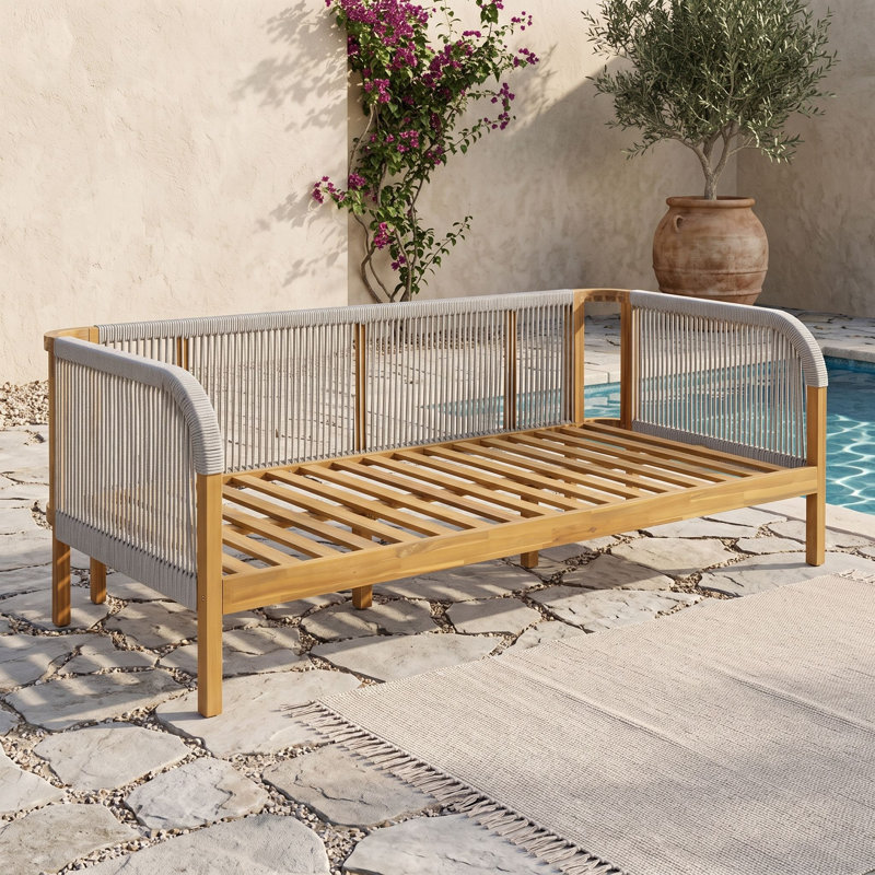 Canapé d'extérieur en bois avec coussin et 2 coussins, Gris