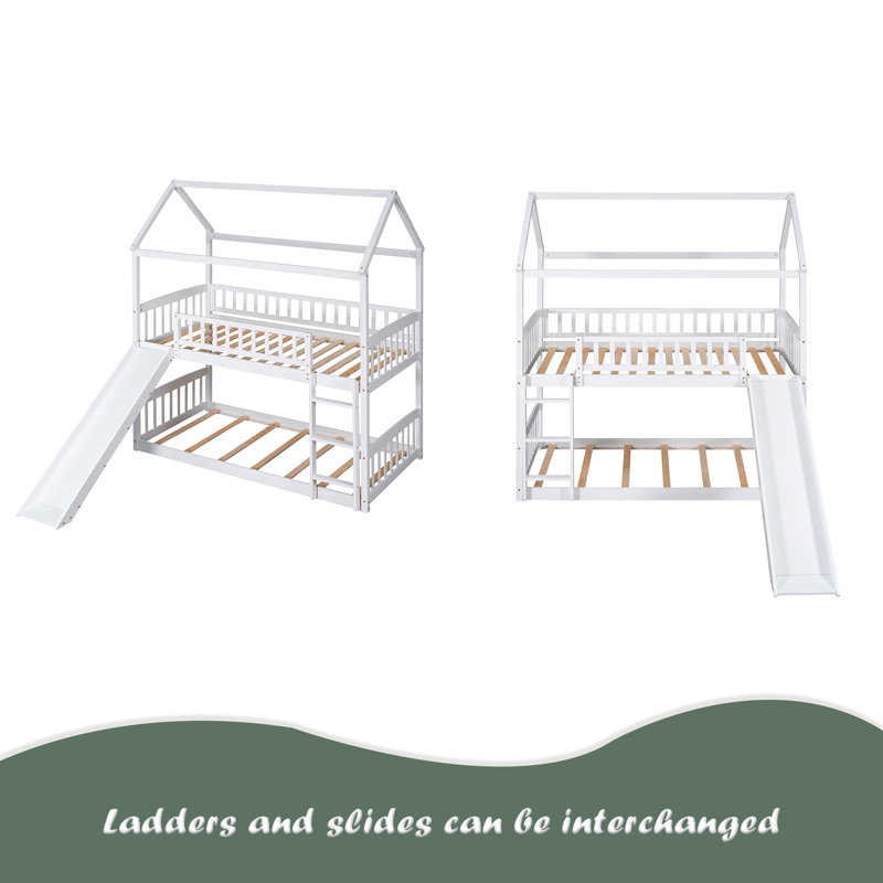 Twin Over Twin Bunk Bed With Slide, House Bed With Slide, White