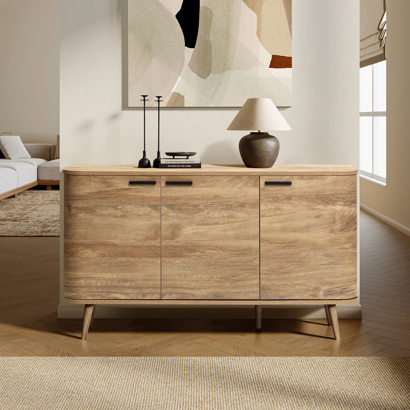 Buffet 53,3 po de largeur à grain de chêne naturel à 3 portes avec coins arrondis