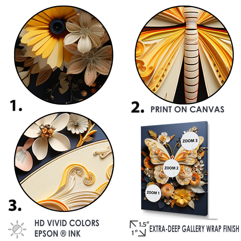 Décoration murale citron jaune I - papillon, Cadre flottant doré, H 40 po x l 30 po x P 1,5 po