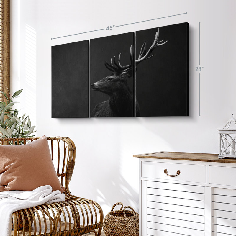 «Red Deer BW», 3 pièces sur toile, H 28 po x l 45 po x P 1,25 po