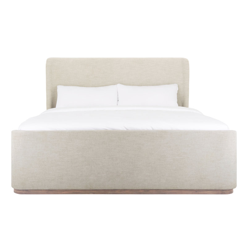 Queen Beige Upholstered Wingback Bed with Rounded Corners