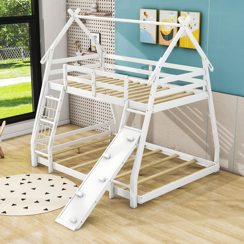 Crestside Kids Twin Over Queen Bunk Bed with Slide and Ladder, White