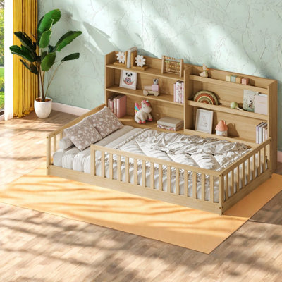 Lits jumeaux Montessori avec rangement, chambre d'enfant moderne en pin