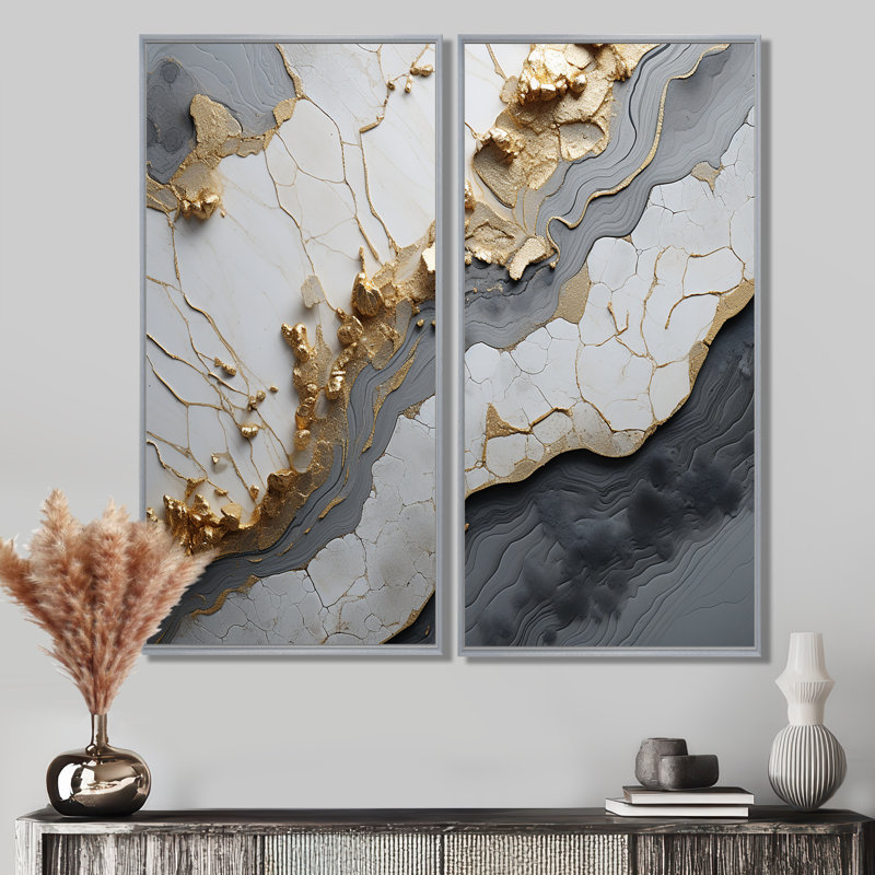 Art mural sur toile, "Minimalisme blanc doré" - Spirales abstraites, 40" H x 40" W, Impression encadrée flottante, Silver