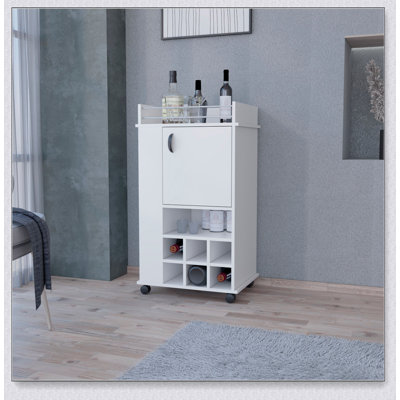 Chariot-bar 1 porte avec porte-bouteilles et roulettes Allandale, parfait pour les réceptions et le rangement organisé