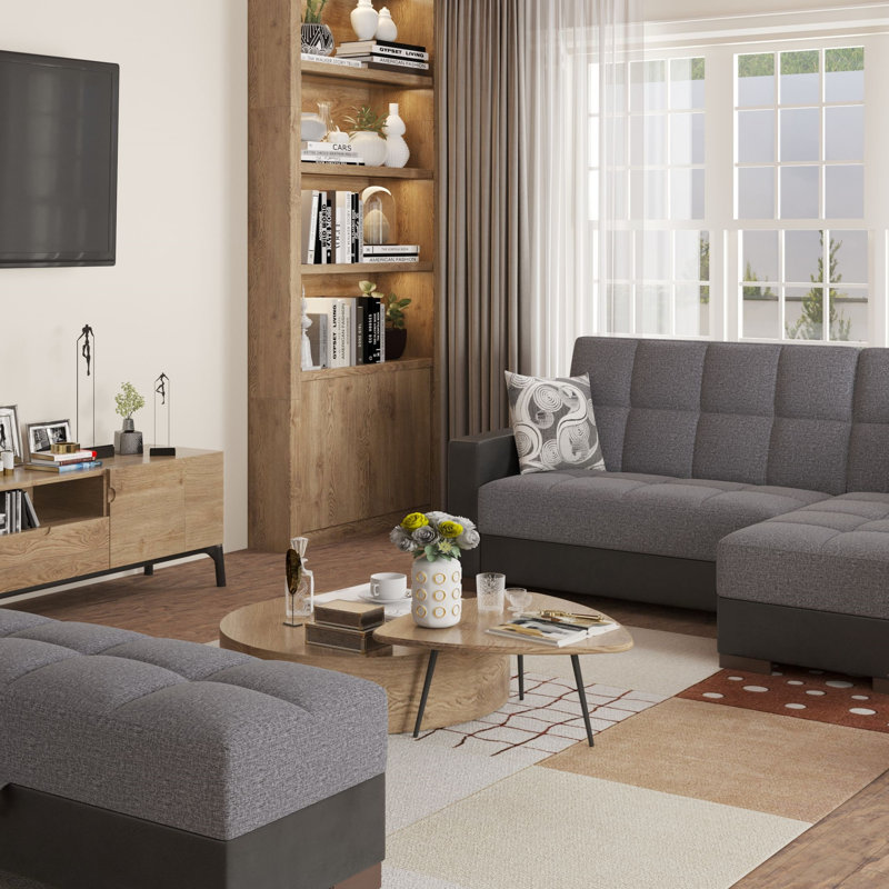 Repose-pieds avec rangement en polyester Primenest Nimbusflow, Gris chenille