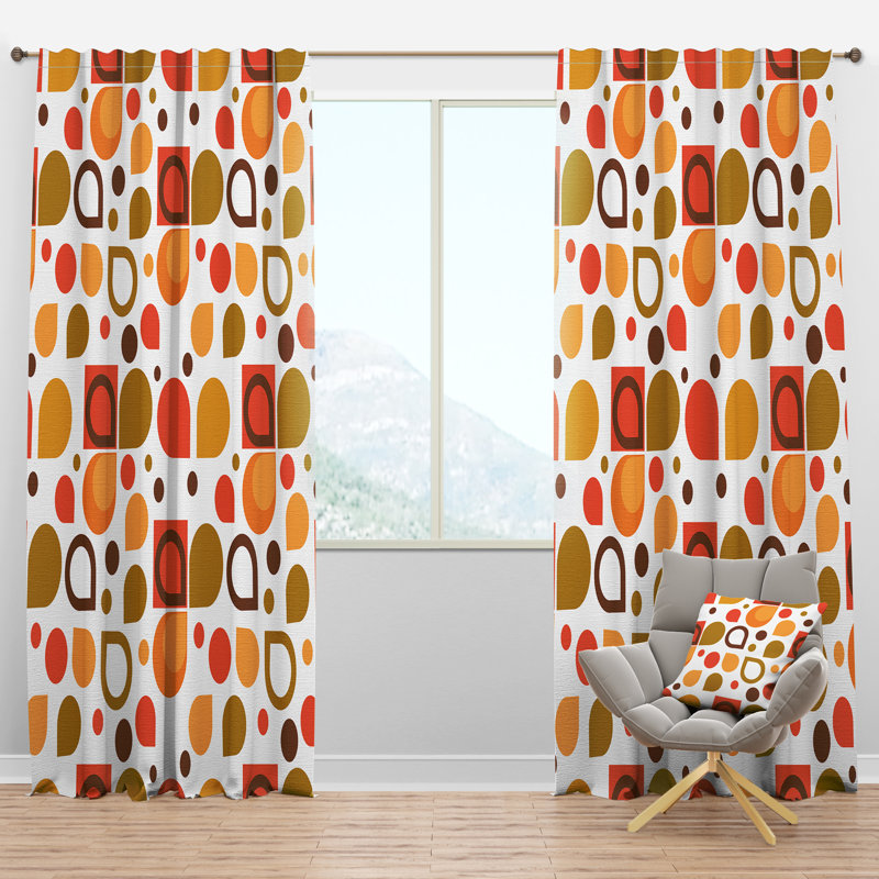 Panneau de rideau simple semi-diaphane abstrait rétro géométrique I - Mid-Century, l 52 po x L 108 po