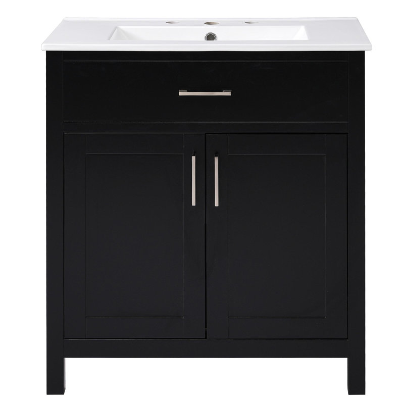 Meuble-lavabo de 30 pouces avec lavabo en céramique et beaucoup de rangement - le choix pour les petites salles de bain, Noir