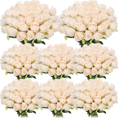 80 pièces de fleurs artificielles roses en vrac avec longue tige, roses en soie, bouquet de fausses fleurs réalistes pour le mariage