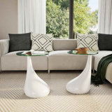 Coffee Table End Table Living Room Side Table with Round Glass Top