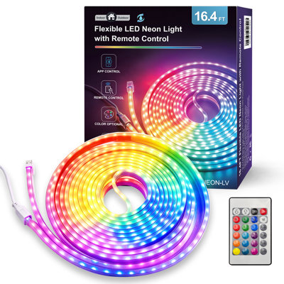 16.4 ft RGBWIC Dynamic Color Changing LED Rope Light Plug-In Indoor Outdoor Neon Strip Light with APP and Remote Control for Christmas Holiday Decor