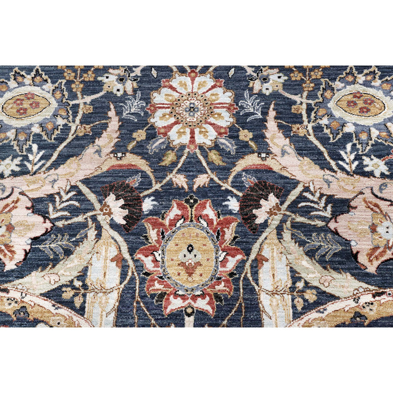 Tapis bleu marine de haute qualité noué à la main, Rectangle 9 pi x 12 pi