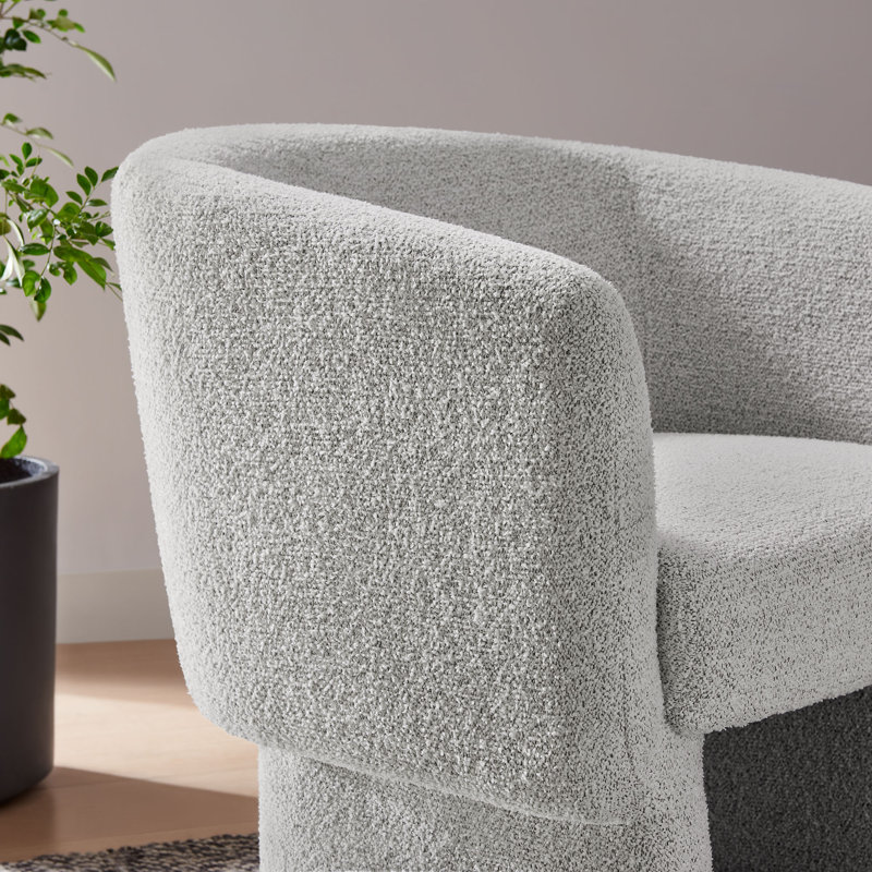 Greer Boucle Fabric Upholstered Accent Armchair In Parchment, Newsprint Fabric