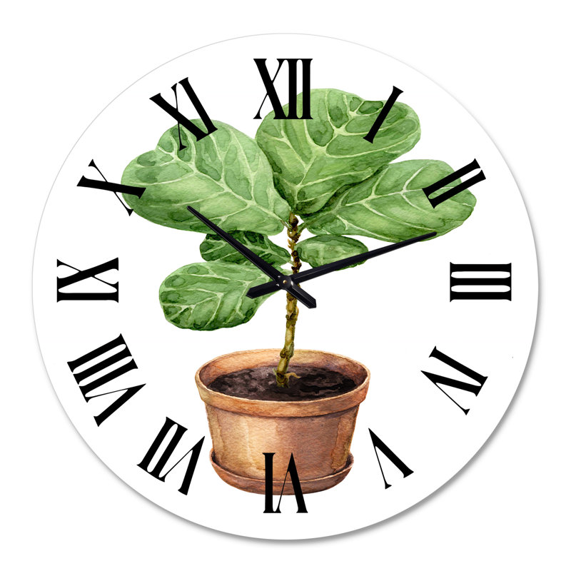 Ficus Lyre dans un pot de fleurs en argile - Horloge murale traditionnelle, Grand