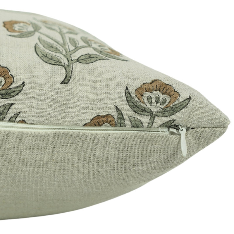 Linen Pillow Cover, 12"H x 20"W, Bael Patra Floral, Rectangle