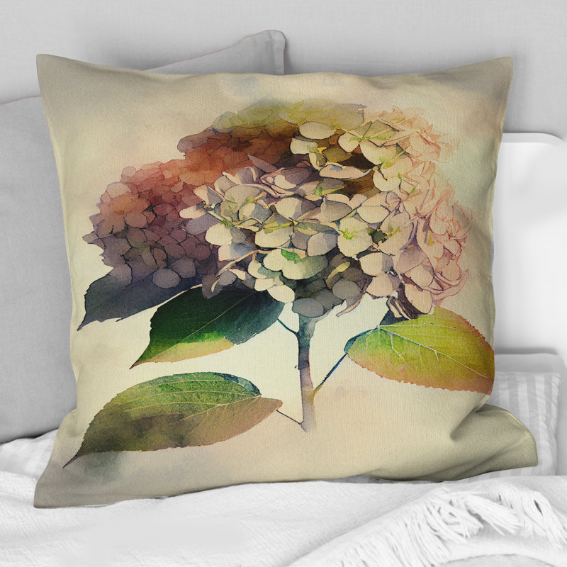 Coussin décoratif à imprimé floral rose Hydrangea I