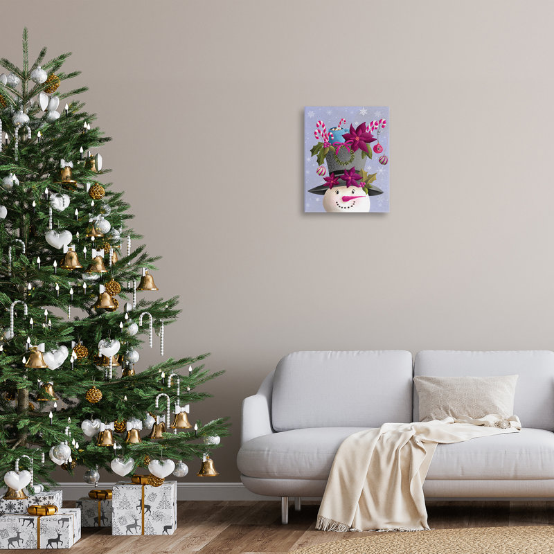 «Snowman with Festive Hat Ornement», art mural par Regina Moore, H 20 po x l 16 po