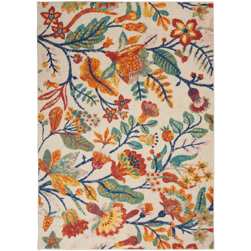 Tapis floral beige / rouge / jaune Wendelin, Rectangle 2 pi x 3 pi