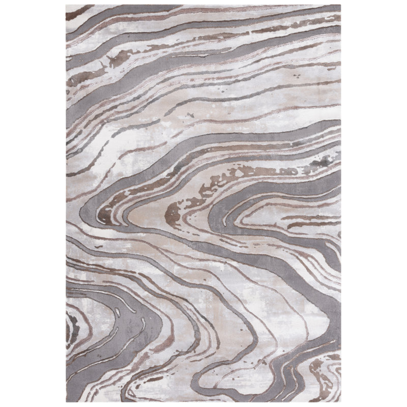 Gray and Beige Abstract Non-slip Synthetic Area Rug