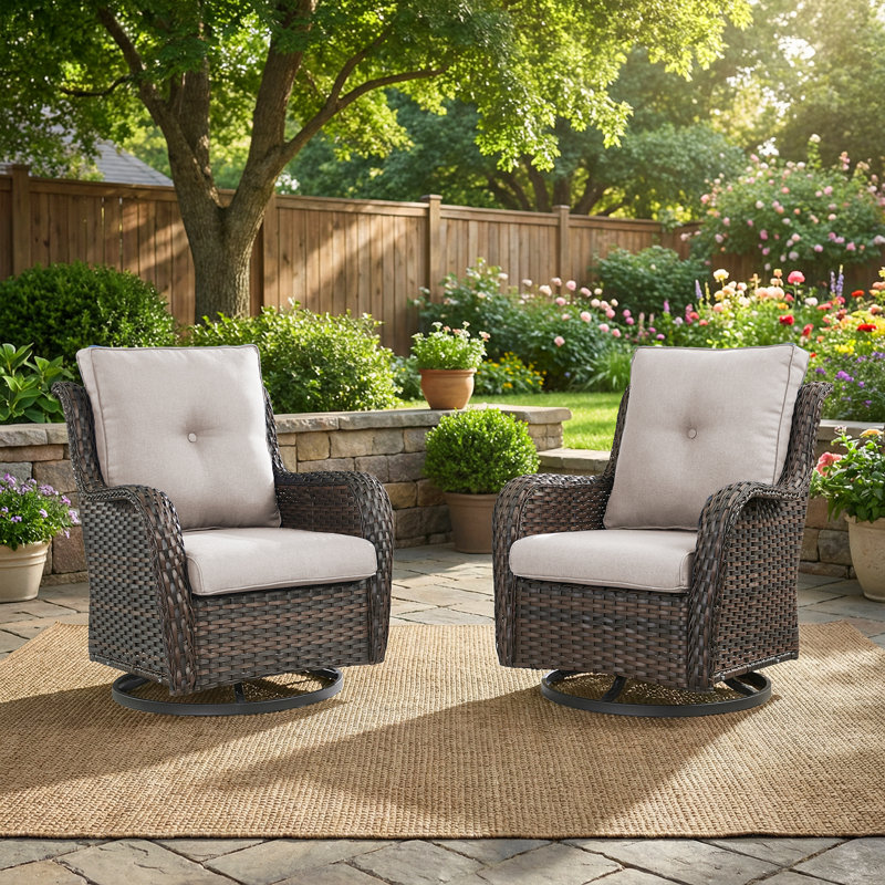 Ensemble de chaises berçantes et pivotantes 360 degrés Mickala, Brun, Beige