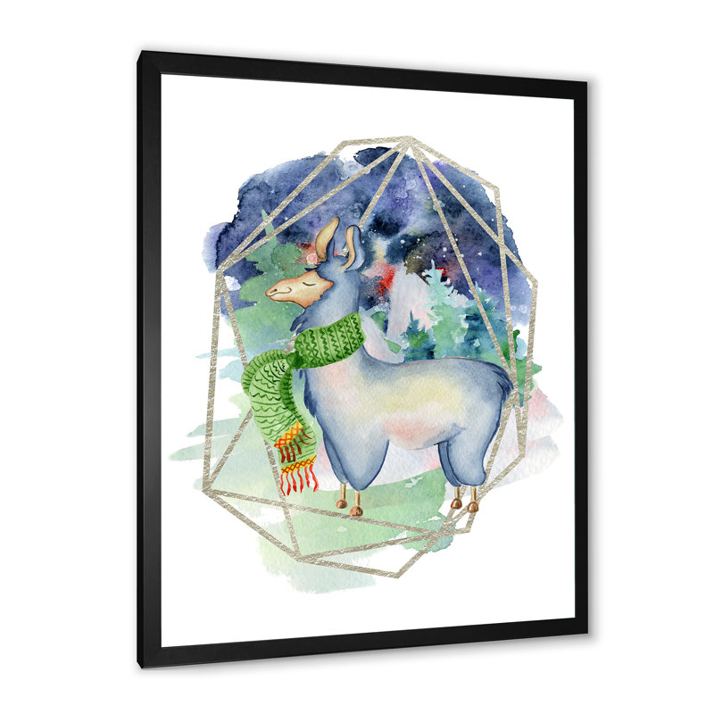 Joli dessin de lama - peinture, H 20 po x l 12 po x P 1 po, Cadre photo noir