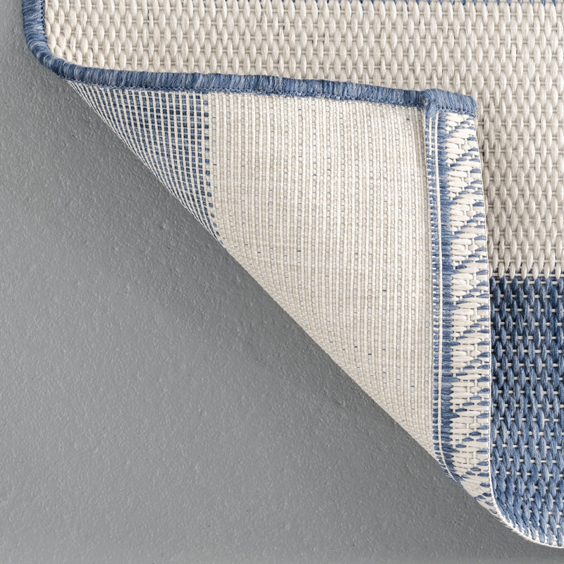 Soraya Power Loom Striped Blue Indoor/Outdoor Patio Rug, Square 7'6"