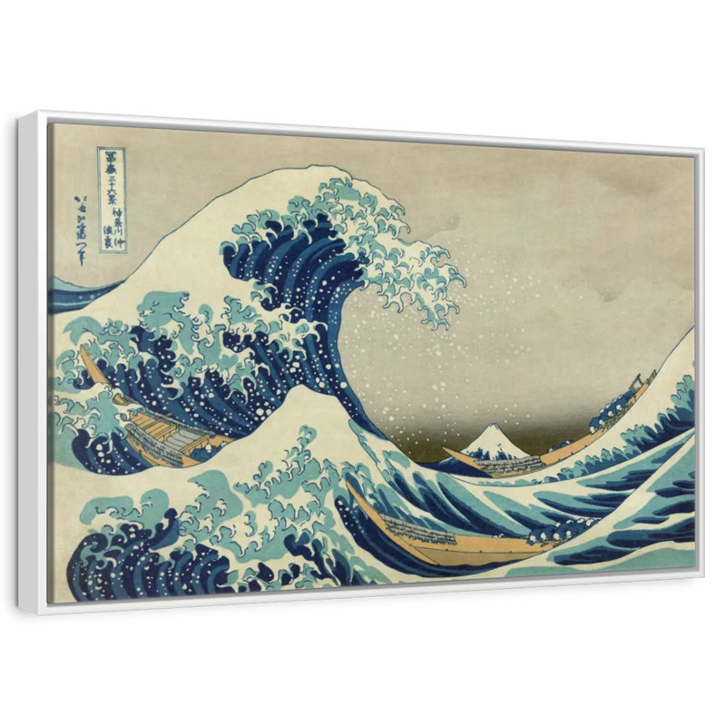 The Great Wave Off Kanagawa, 40" X 27", Floating Frame White