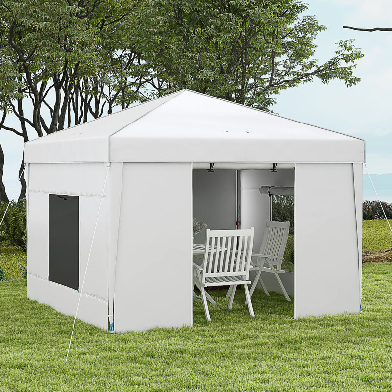 Abri escamotable avec parois latérales Outsunny 9,7 pi x 9,7 pi, Blanc
