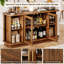 Buffet moderne 63 "avec portes en verre et portes coulissantes cannelées, armoire à café en bois-976398262