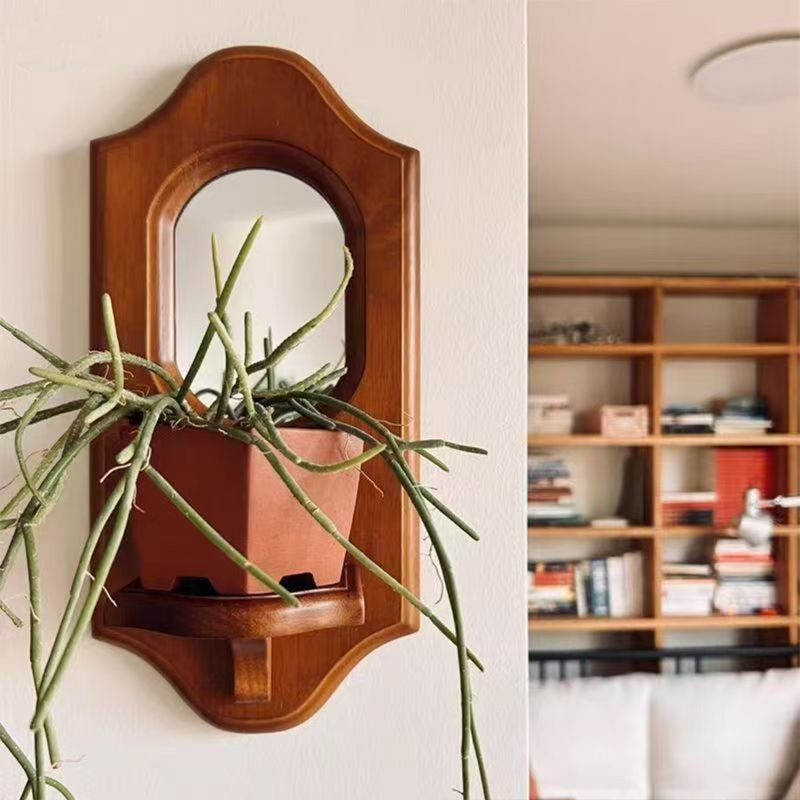 Miroir décoratif rétro Retro, porte-bougie encens en bois massif style Mid-Century, étagère murale, étagère murale de style français et américain