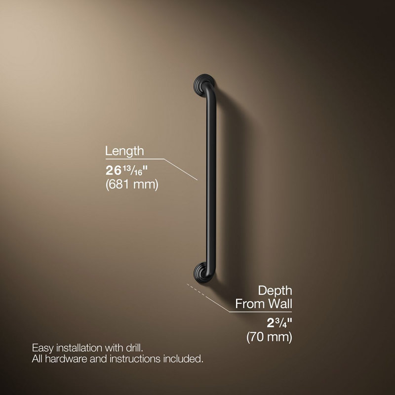Traditional Grab Bar, 24"W, Matte Black