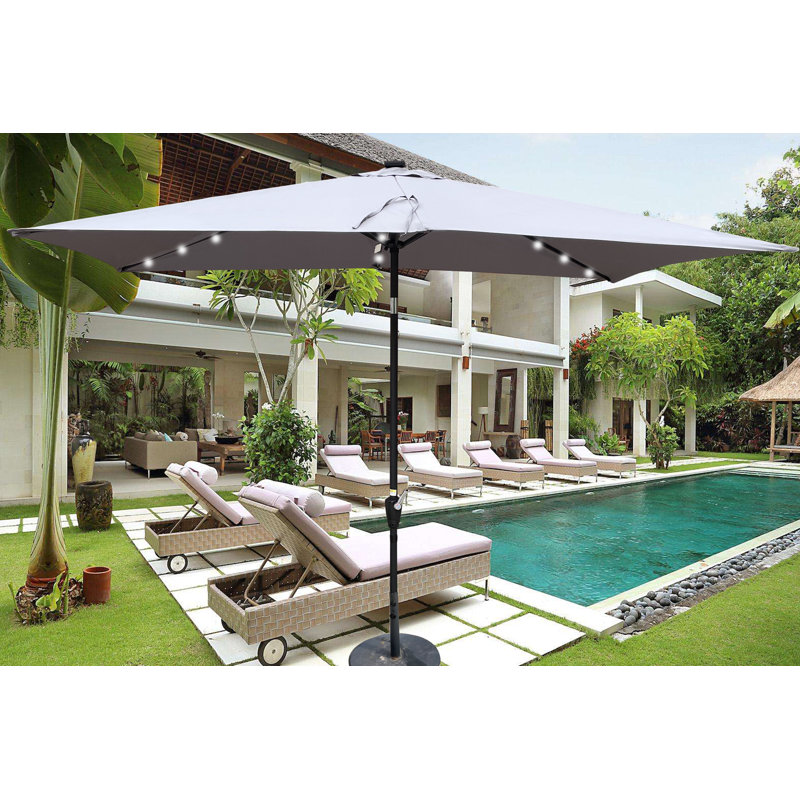 Parasol solaire à DEL 10 x 6,5 pi avec manivelle et bouton poussoir inclinable pour terrasse - piscine de jardin extérieure