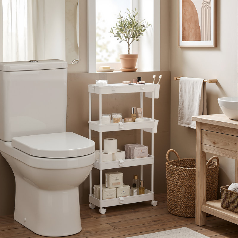 Chariot de rangement roulant à 4 niveaux avec bacs de rangement amovibles, séparateurs réglables et crochets multifonctionnels, organisateur de chariot utilitaire en plastique étroit pour la cuisine, la salle de bain, la salle de lavage, le bureau et les petits espaces