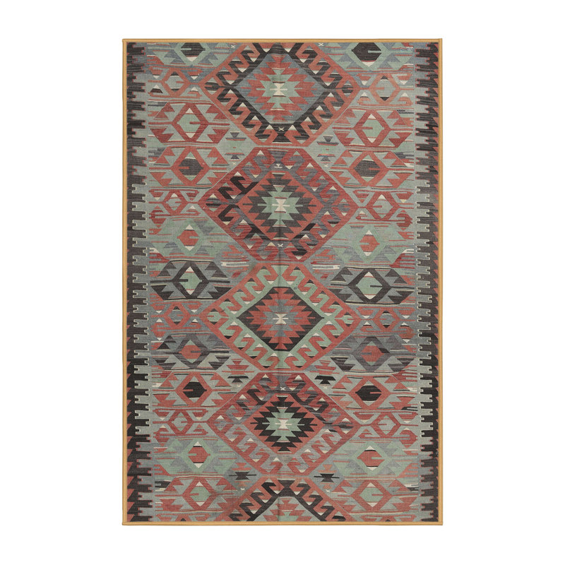 Tapis brun/gris/bleu traditionnel, Rectangle 4 pi x 6 pi