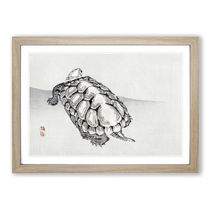 Turtle by Kono Bairei - Picture Frame Painting Print, 60cm H x 91cm W x 2cm D, Oak